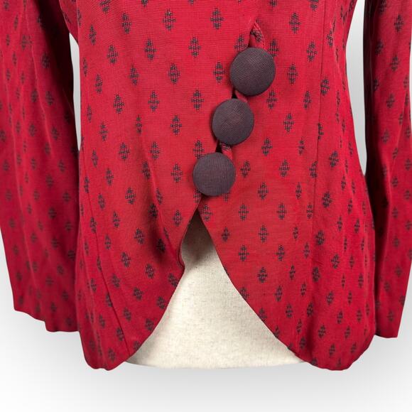 Vintage Red Kimono Style Button Blouse Size 8 - Picture 6 of 9